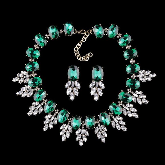 LA Fatima Women Green Necklace/Earring Set Jewelry - Picture 1 of 4